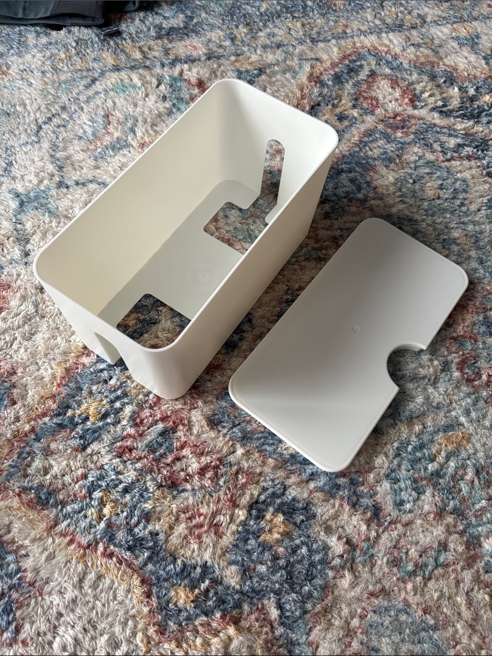 NEW Minimalist White Power Bank Cord Organizer Plastic Storage Bin Removable Lid